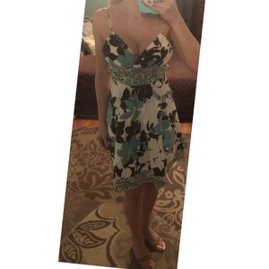 Print dress white, teal, & brown from Candie’s